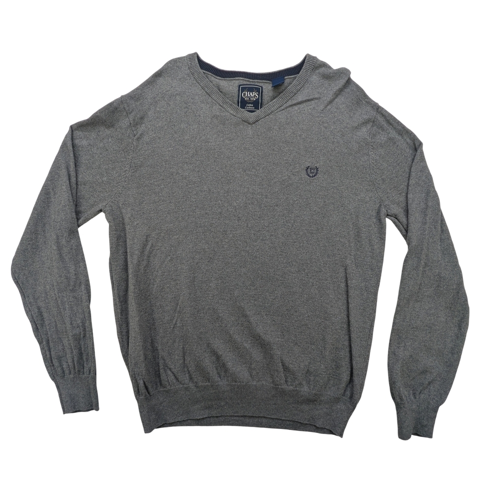 Chaps Sweater Mens Large Cotton Cashmere Pullover V Neck Crest Logo Classic Knit